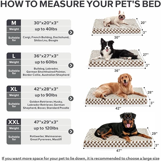 JOEJOY Dog Bed for Large Dogs, Large Orthopedic Dog Bed with Removable Washable Cover, Cute Modern Plush & Memory Egg Crate Foam Dog Bed, 36 x 27 inch, Brown