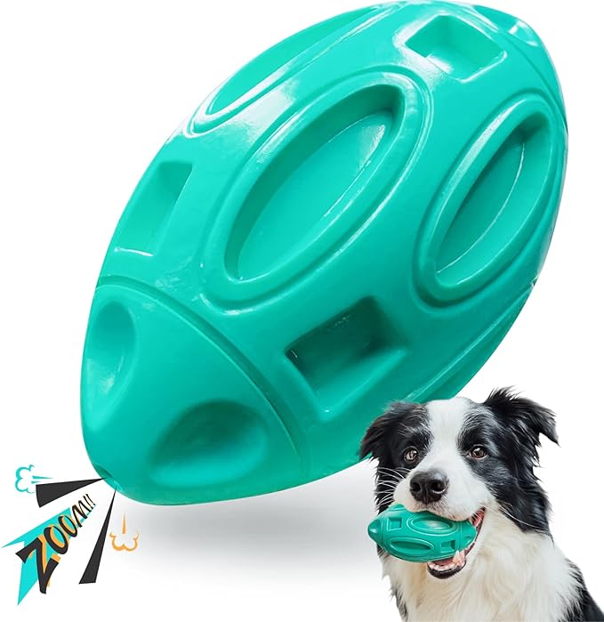 EASTBLUE Squeaky Dog Toys for Aggressive Chewers: Rubber Puppy Chew Ball with Squeaker, Almost Indestructible and Durable Pet Toy for Medium and Large Breed（Teal）