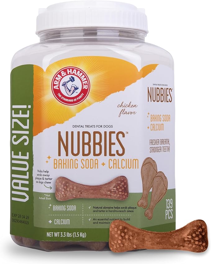 Arm & Hammer for Pets Nubbies Dental Treats Value Size - Baking Soda & Calcium Dog Dental Chews, Helps Scrub Plaque & Tartar While Chewing, Chicken Flavor, 139 Count, 52.8 Oz