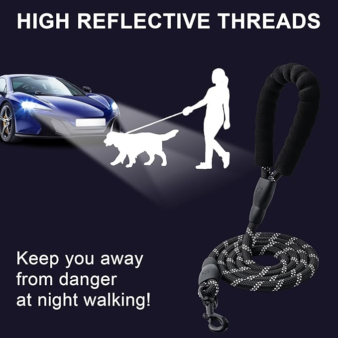 2 Pack Dog Leash, 4/5//6 FT Heavy Duty Nylon Rope Pet Leashes with Comfortable Padded Handle, Reflective Dog Leashes for Small Medium and Large Dogs (5FT-1/2,Black/Orange)