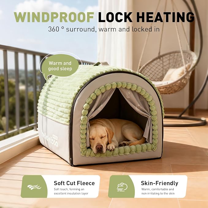 Dog House Indoor, Dog Beds with Privacy Door, Washable Pet Bed Tent, Warm Soft Dog Bed Cave,for Small Medium Extra Large Dogs (Brown, XXL)