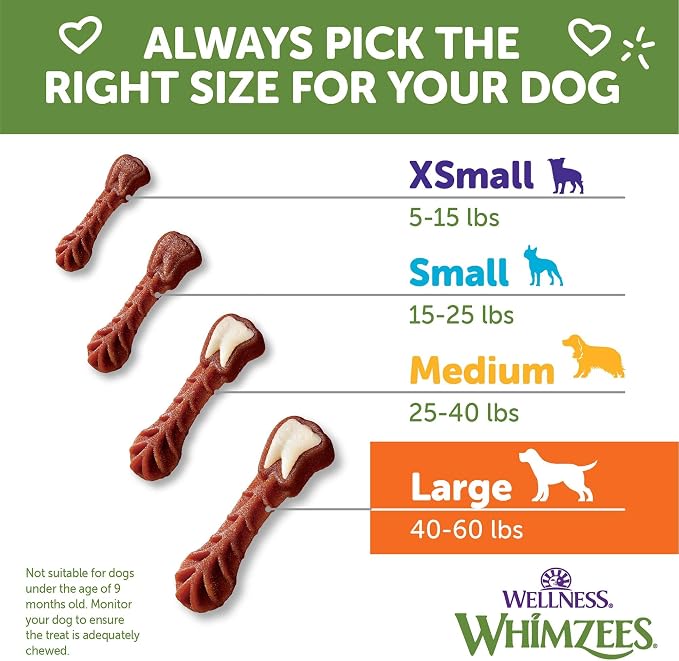Wellness WHIMZEES Brushzees Natural Dog Dental Treat, VOHC Accepted Chews, Freshens Breath, Large Size, 4.2 oz Bag, 2 Count