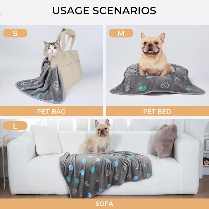 1 Pack 3 Blankets Super Soft Fluffy Premium Cute Cat Pattern Pet Blanket Flannel Throw for Dog Puppy Kitten Blue/Cyan/Grey Large(41x31 inch)
