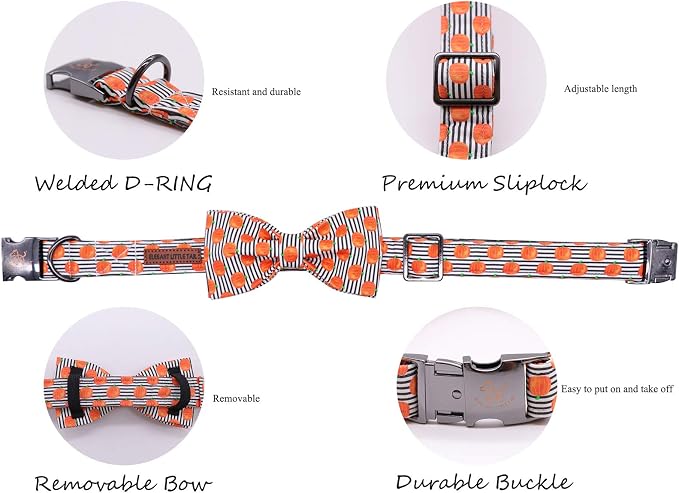 Elegant little tail Halloween Dog Collar, Pumpkin Print Pet Collar Bowtie Dog Collars Holiday Adjustable Pet Gift Collars for Small Medium Large Dogs