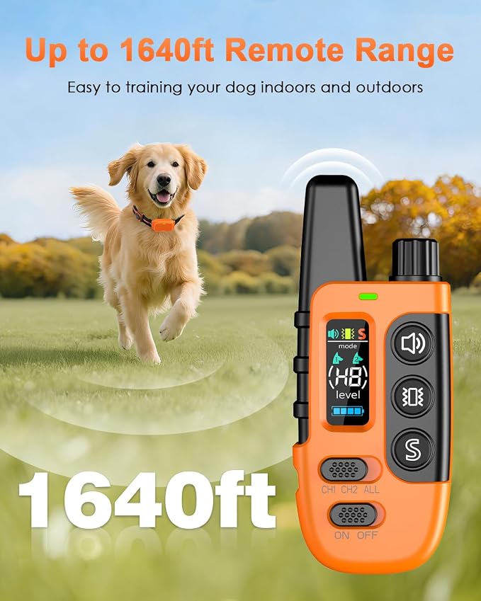 Shock Collar for Dogs, IP67 Waterproof Dog Training Collar with Remote Control, 3 Modes: Beep, Vibration, Safe Static, Rechargeable Adjustable for 15-110lbs Medium Large Dogs