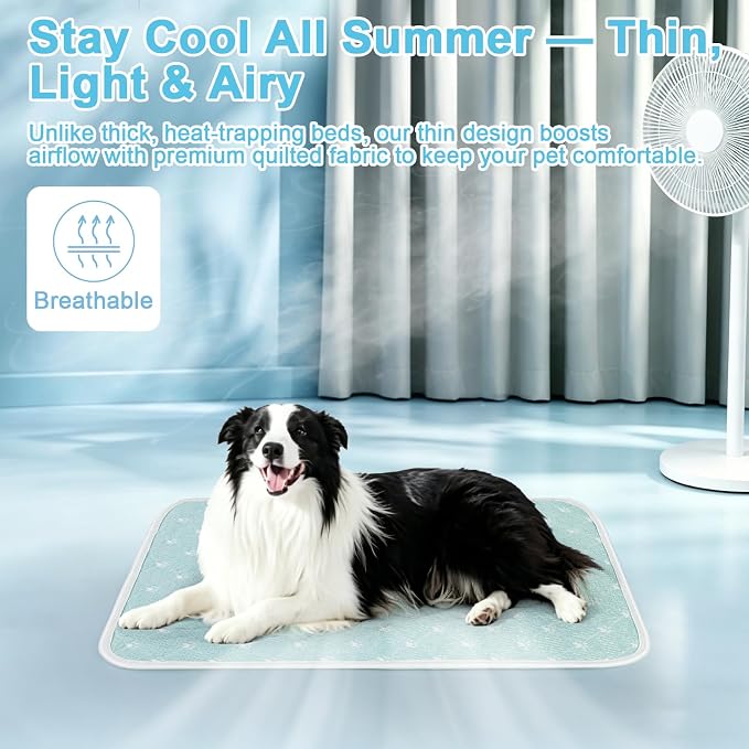 Cooling Mat for Dogs, Q-Max>0.5 Thin Breathable Dog Cooling Mat Blanket for Dogs, Anti-Slip Bottom Washable Pet Cooling Mat, Cool Relief & Portable for Travel Cooling Dog Bed,24x18, Blue.