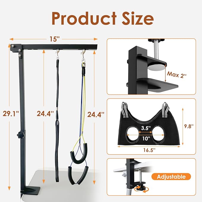Professional Dog Grooming Arm Kit with Adjustable Hammock & No-Sit Haunch Restraints – All-in-One Solution for Small/Medium Pets