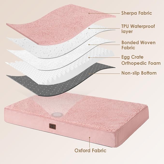 EHEYCIGA Orthopedic XL Dog Beds for Extra Large Dogs with Removable Washable Cover, Pink, 44x32