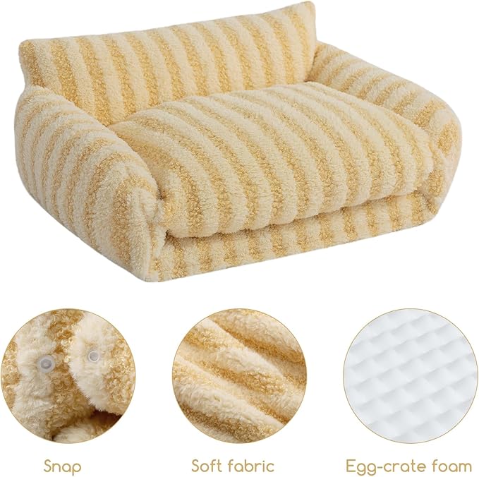 Hollypet Cat Bed Fluffy Plush Multifunctional Double-Layer Machine Washable Soft Warming Kitty Pet Couch Orthopedic Nest Beds for Small Cats Kitten and Dogs up to 13lbs, Yellow(21x15x8 inch)