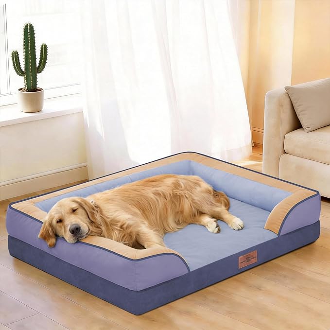 Comfort Expression Orthopedic Dog Bed for Extra Large Dogs 42x30 Inch, Waterproof Egg Crate Foam XL Pet Bed with Bolsters, Dog Couch with Washable Cover & Non-Slip Bottom, Twilight Wave