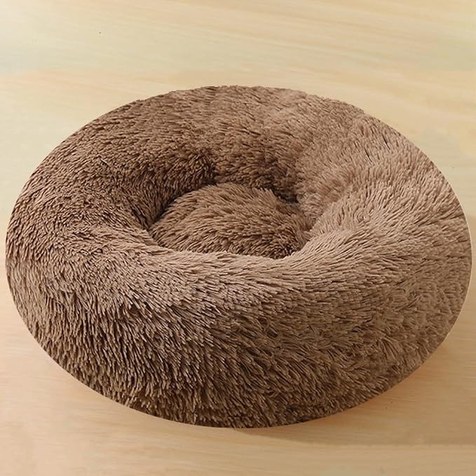 Large Calming Dog Bed, 43 Inch Calming Donut Beds Anti-Anxiety Cuddler Cat Bed with Slip-Resistant Bottom, Washable Round Cozy Soft Pet Beds for Small Medium Dogs and Cats, Coffee