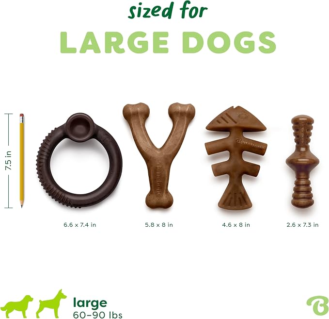 Benebone Limited Edition Blueberry Large 4-Pack Dog Toys for Aggressive Chewers, Durable Dog Bones, Made in USA, Dog Toys for Large Dogs Under 90 lbs