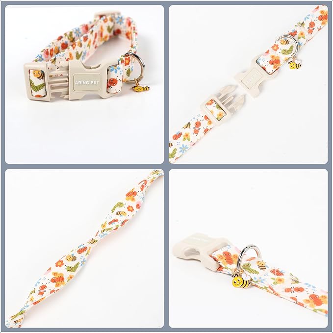ARING PET Dog Collar, Cute Spring Summer Insects Bee Floral Doggy Collars with Quick Release Buckle for Puppy Small Medium Large Dogs-XL
