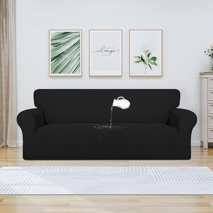 PureFit 100% Dual Waterproof Couch Cover Slipcovers for Couches and Sofas - Stretch Non Slip Fleece Sofa Covers Washable, Leakproof Furniture Protector for Kids, Pets, Dog (Oversized Sofa, Black)