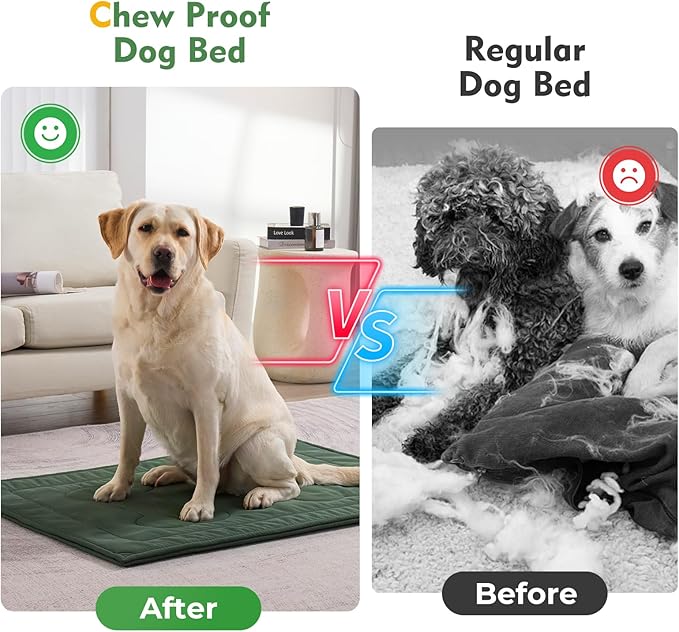 Chew Proof Dog Crate Pad - Indestructible Durable Dog Bed for Aggressive Chewers, Machine Washable & Waterproof Indoor Outdoor Tough Kennel Pad for Large Dogs (X-Large (28"x47"),Green)