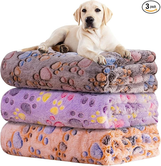 Rezutan 1 Pack 3 Blankets for Dogs, Dog Blanket for Large & Medium Pet Cat, Premium Soft Fluffy Suitable for Dog Kennels & Beds, Sofas, Gifts Puppy Essentials, 41x31inch, Tan/Purple/Brown