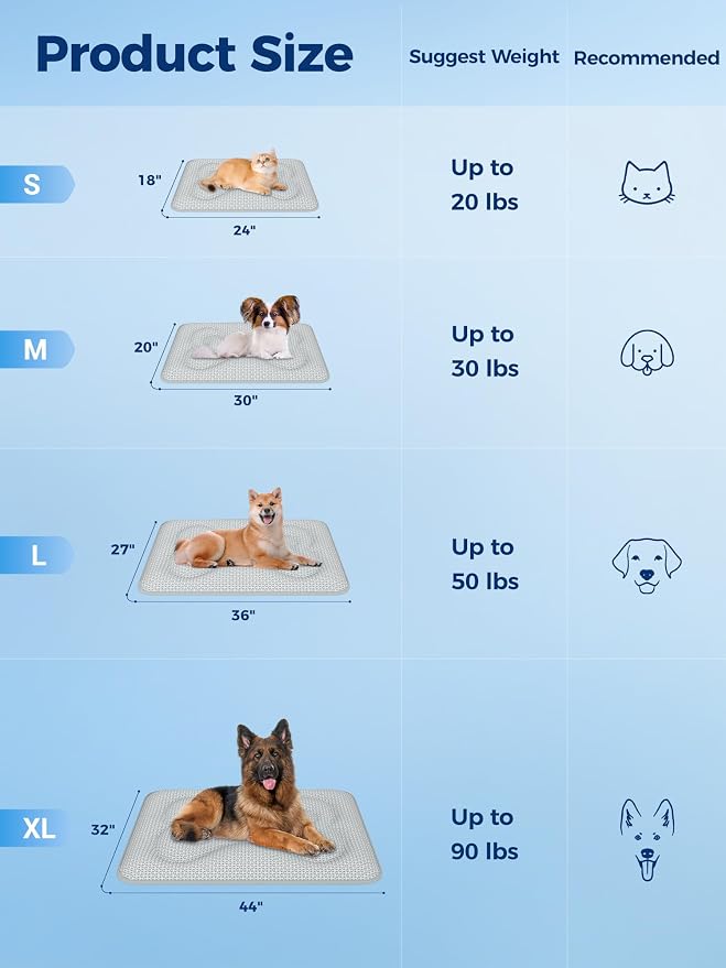 Rywell Dog Cooling Mat, 30”x20” Super Thick & Reversible Cooling Mat for Dogs, Arc-Chill 3.0 & PCM for Long-Lasting Cool and Color-Changing (Q-Max > 0.5), All-Season Use & Portable for Travel