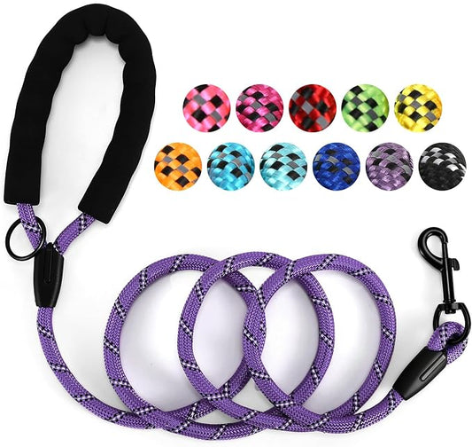 Heavy Duty Dog Leash - 4.9 FT for Large and Small Dogs - Strong Nylon, Comfortable Handle, Reflective Stitching - Ideal for Walking, Training, and Outdoor Activities, Purple