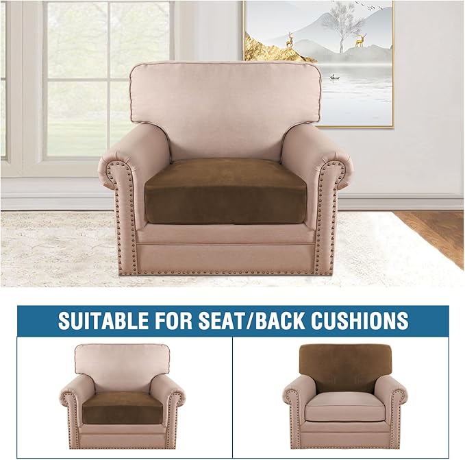 H.VERSAILTEX Velvet Stretch Couch Cushion Cover Plush Cushion Slipcover for Chair Cushion Furniture Protector Seat Cushion Sofa Cover (1 Piece Armchair Cushion Covers, Bronze Brown)