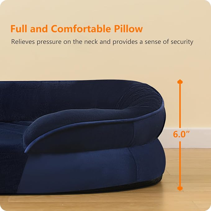Dwanton Orthopedic Dog Bed for Medium Dogs with Gel Memory Foam, Waterproof Dog Sofa, Washable Pet Bed with Four Sided Bolster Cushion, Removable Cover & Non-Slip Bottom, 36", Navy Blue