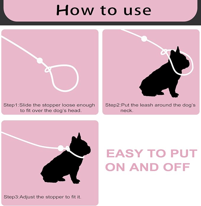 Slip Leash for Dogs 6FT Slip Lead Strong Dog Training Leash Heavy Duty Slip Leash No Pull Dog Slip Lead Comfortable Rope Dog Leash Lightweight Puppy Leash Dog Leash for Small Medium Dogs (Pink, 6FT)