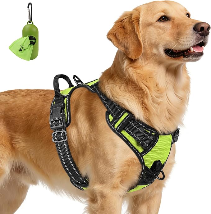 Joytale No Pull Dog Harness for Extra Large Dogs, Reflective Pet Vest with Front Clip, Adjustable Soft Padded Harnesses with Easy Control Handle for Training and Walking, Green, XL