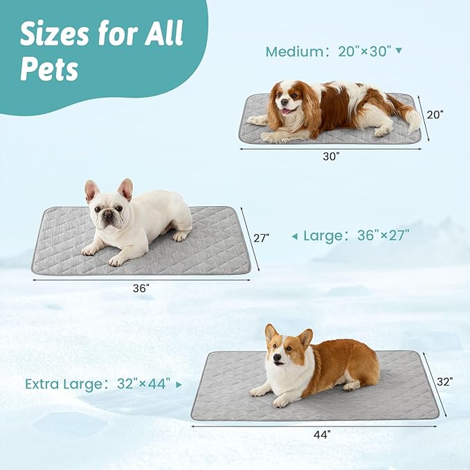 COZY KISS Dog Cooling Mat 32"x44" Q-Max>0.4, Waterproof Pet Cooling Pad, Leakproof & Non-Slip Dog Bed Cover, Washable Cooling Blanket for Medium Dogs, Crate, Sofa, Floor(Gray)