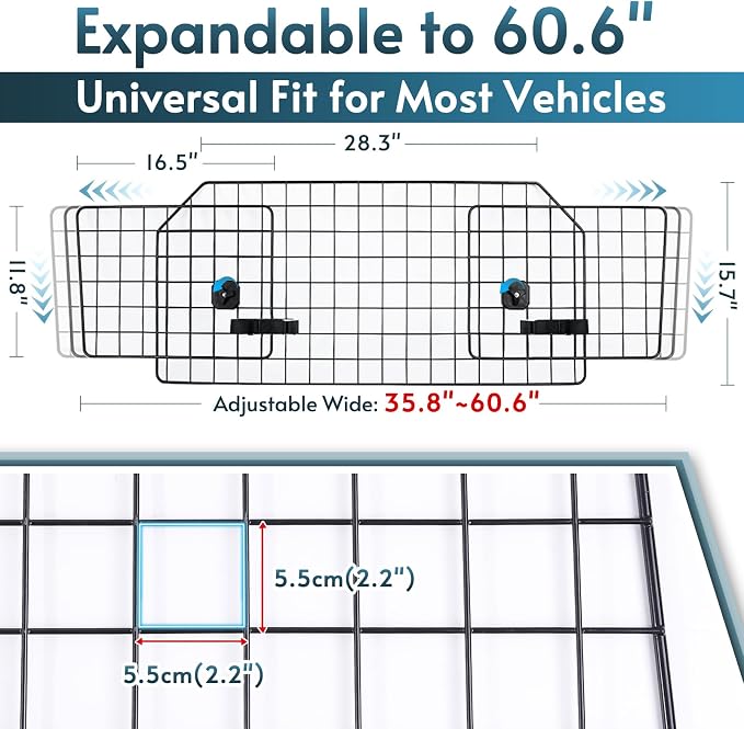 rabbitgoo Dog Car Barrier for SUVs, Adjustable Large Pet Gate, Universal-Fit Divider Cargo Net, Heavy-Duty Wire Mesh Dog Barrier SUV, Van Vehicles Subaru Car Accessories Safety Travel, Standard Model