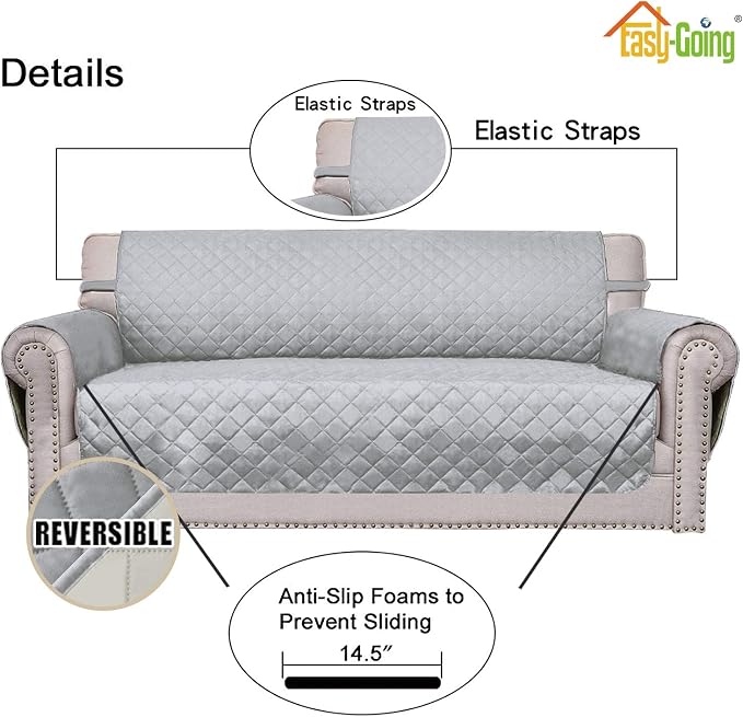 Easy-Going Chair Sofa Slipcover Reversible Sofa Cover Water Resistant Couch Cover Furniture Protector Cover with Elastic Straps for Pets Kids Children Dog Cat (Chair, Light Gray/Ivory)