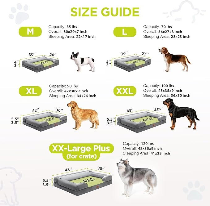 Orthopedic Dog Bed for Medium Large Size Dogs,Washable Removable Bolster with Memory Foam Pet Couch Sofa Cover,30 x 20