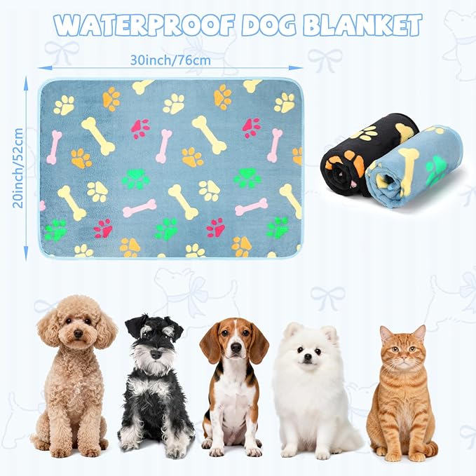 YUEPET Waterproof Dog Blankets, 2 Pack Washable Dog Blankets for Bed Couch Sofa Protector Fleece Flannel Puppy Blanket Soft Plush Reversible Throw Blanket for Medium Dogs Cats 30"×20"(Black+Blue)