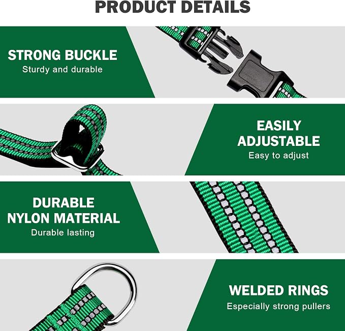 Hikiko Martingale Dog Collars Reflective Nylon Dog Collar with Quick Release Buckle Adjustable Training No Slip Dog Collar (Large, Green)