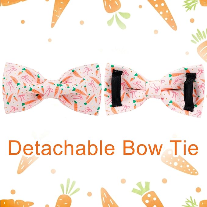 Easter Dog Collar with Bow Tie, Cotton Bunny Bowtie for Large Girl Boy Dog, Cute Rabbit Pet Collar with Metal Buckle, Gift, L