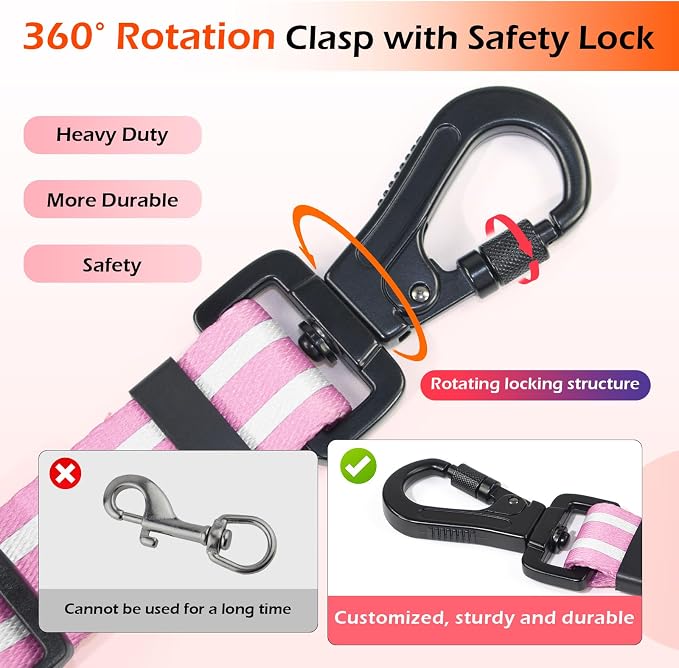 Double Handle Dog Leash for Large Dogs, Heavy Duty Adjustable Leash with Soft Padded Handles, Traffic Control Training Lead for Walking, Running (Purple & White Stripe, 6 ft)