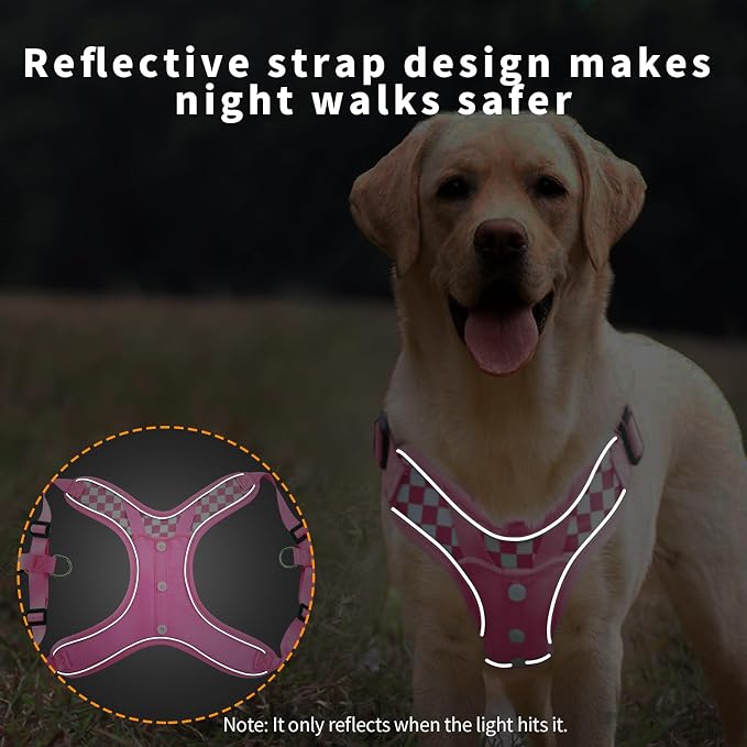 Dog Harness with Leash Set, No Pull Reflective Strips Adjustable Step in Collars with Breathable Padded Vest Harness for Large Dogs Training and Running (L Pink)