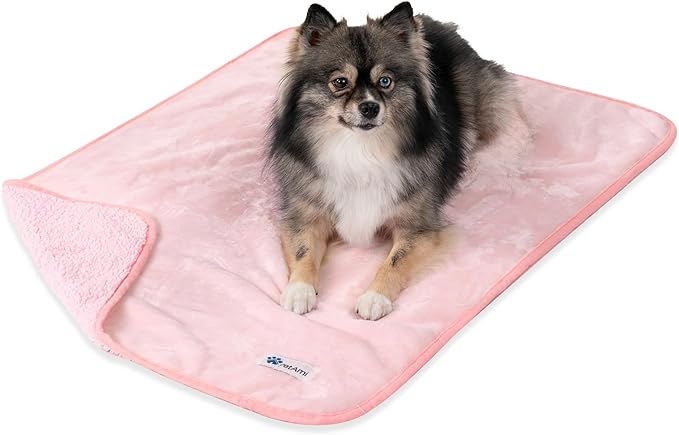 PetAmi Premium Waterproof Dog Blanket for Small Medium Dogs, Reversible Sherpa & Flannel Fleece, Leakproof Pet Throw for Couch Protection, Soft Plush Furniture Protector for Cats, Washable, 29x40 Pink
