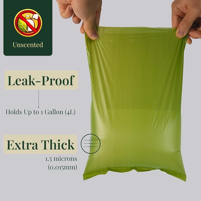 Dog Poop Bags — Unscented, Extra Thick 15 Micron Leak-Proof Pet Waste Bags, 120 Count (8 Rolls) 9 x 13 in Refill Rolls with Easy Tear-Off Perforation & Recyclable Core