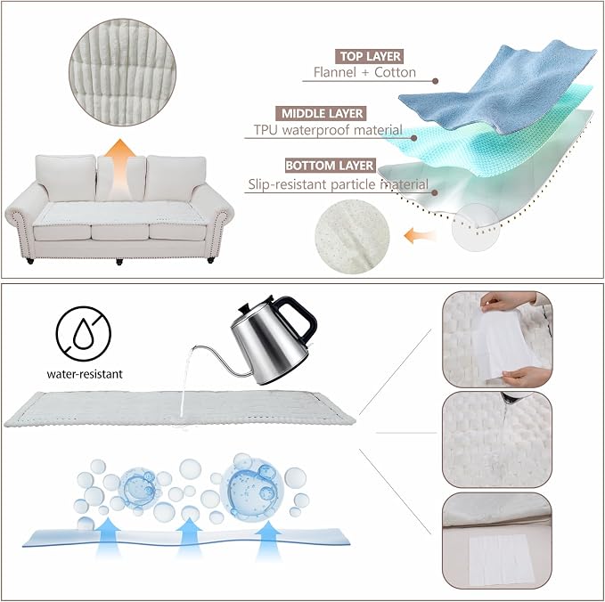 Waterproof Couch Cover for Dogs Washable,Non Slip Fuzzy Durable Couch Covers for 3 Cushion Sofa Pet Friendly Sofa Cover Dog Thick Soft Slipcovers Protector Couches Mat Bed (White, 27.6" x 59.06")