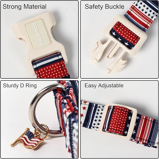 Independence Day Dog Collar for Large Dogs, 4th of July Dog Collar, Patriotic American Flag Puppy Collars for Large Dogs, L