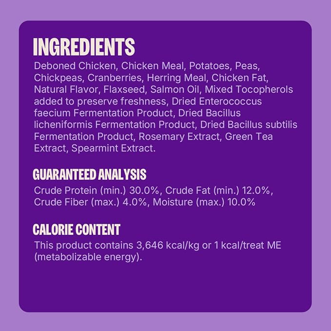 Wellness Kittles Crunchy Cat Treats, All Lifestages, Kitten to Senior, Natural, Grain Free, Chicken and Cranberry Flavor, 2 oz Bag