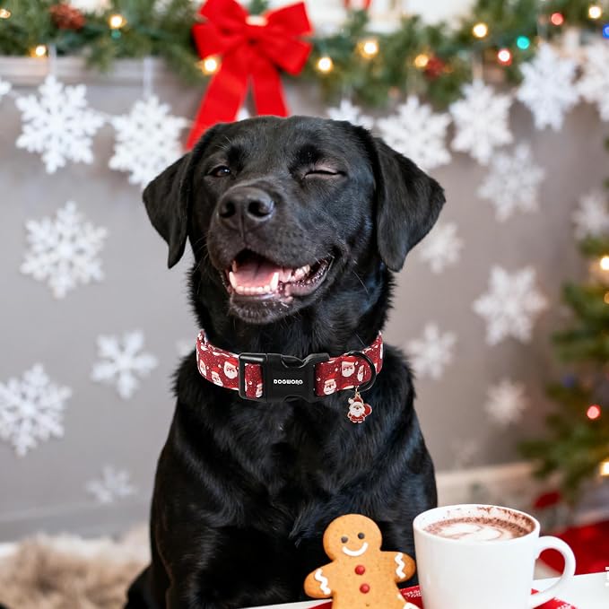 DOGWONG Christmas Dog Collar, Red Santa Claus Print Cute Dog Collars Winter Holiday Male Female Adjustable Puppy Collar for Small Dogs