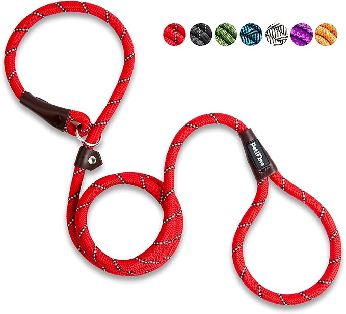 PetiFine Slip Lead Dog Leash,6FT x 1/2" Reflective Durable Dog Training Leash, Heavy Duty Adjustable Nylon Dog Rope Lead for Small Medium Large Dogs (Red)