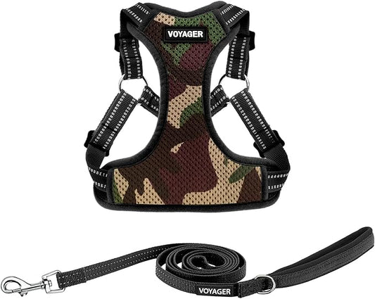 Best Pet Supplies Voyager Adjustable Step-in Flex Breathable Mesh Dog Harness for Small Medium Large Dogs Leash Set (Army Base), M