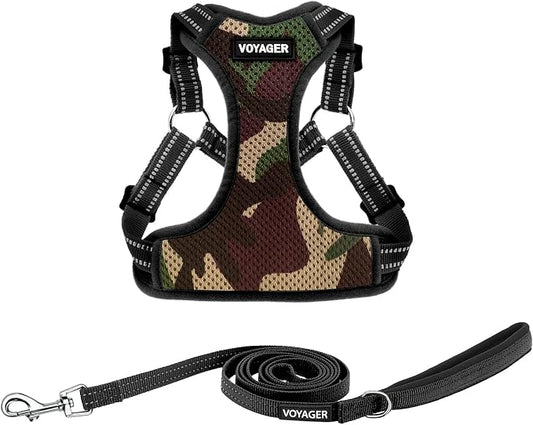 Best Pet Supplies Voyager Adjustable Step-in Flex Breathable Mesh Dog Harness for Small Medium Large Dogs Leash Set (Army Base), L