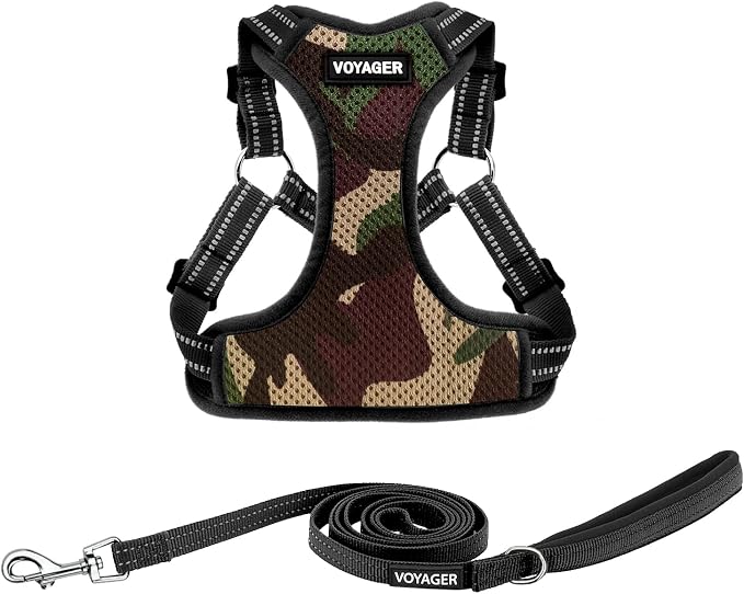 Best Pet Supplies Voyager Adjustable Step-in Flex Breathable Mesh Dog Harness for Small Medium Large Dogs Leash Set (Army Base), XL