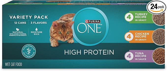 Purina ONE Natural, High Protein Cat Food Variety Pack, Turkey, Chicken and Tuna Recipes - (2 Packs of 12) 3 oz. Cans