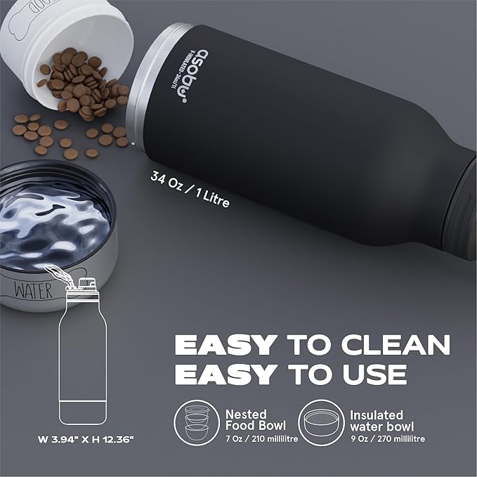 asobu Buddy Bottle a Stainless Steel Insulated Water Bottle for with Removable Dog Water Bowl and Dog Food and Treat Storage Bowl (Pastel Peach, 34 Oz)
