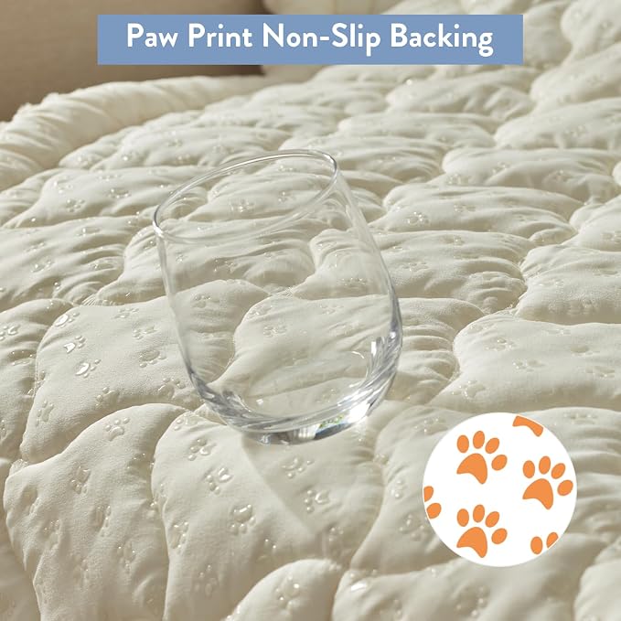 SureFit Couch Covers for Dogs,Washable Couch Protector for 3-Cushion Sofa,Non-Slip Paw Print Grip, Soft Skin-Friendly Furniture Cover for Pets,Thick and Cozy Slipcover for Sofa Cushions(28"x71" Ivory)