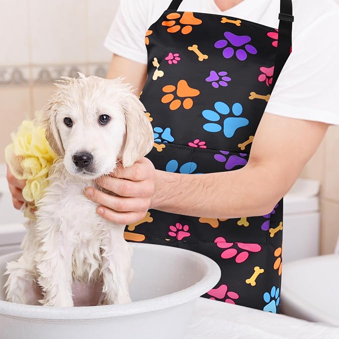 Dog Grooming Waterproof Apron with 2 Pockets, Cute Animals Puppy Dog Pets Apron