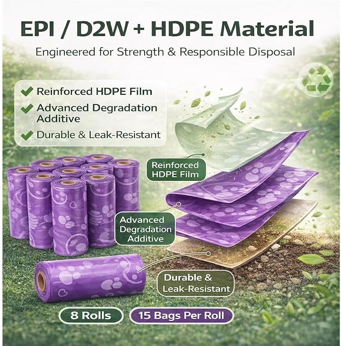 BPI Certified Compostable Dog Poop Bags 120 Count, Extra Thick Leak-Proof Pet Waste Bags, ASTM D6400 Biodegradable, 9 x 13 Inches for Small & Large Dogs